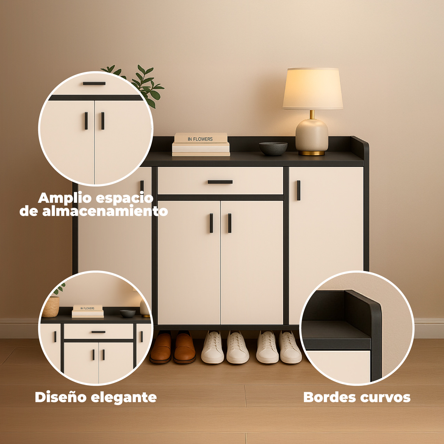 ZAPATERO 4 PUERTAS ORGANIZADOR ESTANTE CON CAJON 121X30X80CM - 4