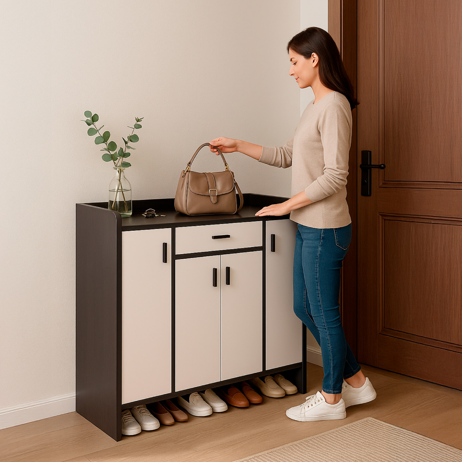 ZAPATERO 4 PUERTAS ORGANIZADOR ESTANTE CON CAJON 121X30X80CM - 5