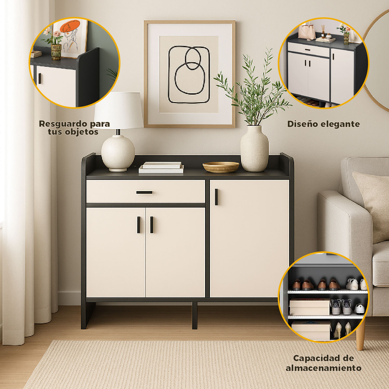 ZAPATERO BLACKEY 3 PUERTAS ORGANIZADOR ESTANTE + CAJON 90CM - 4
