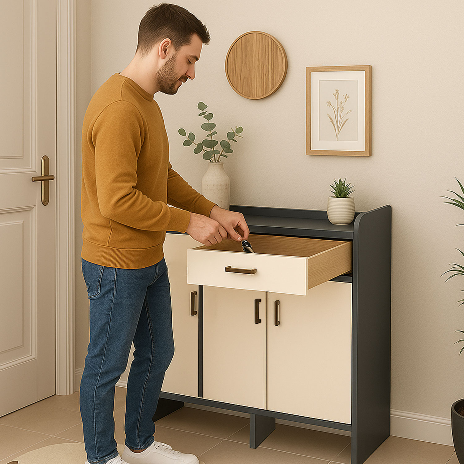 ZAPATERO BLACKEY 3 PUERTAS ORGANIZADOR ESTANTE + CAJON 90CM - 5
