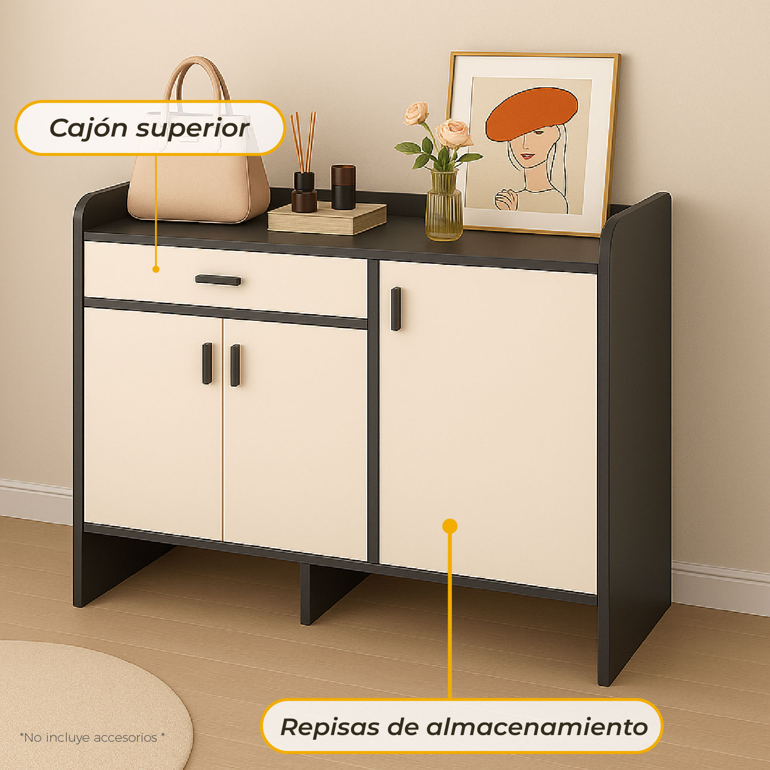 ZAPATERO BLACKEY 3 PUERTAS ORGANIZADOR ESTANTE + CAJON 90CM - 6