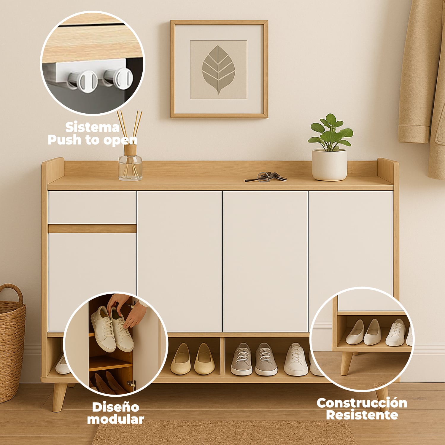 ZAPATERO ROUND TOE 4 PUERTAS CON CAJONES MAPLE 140CM - 4