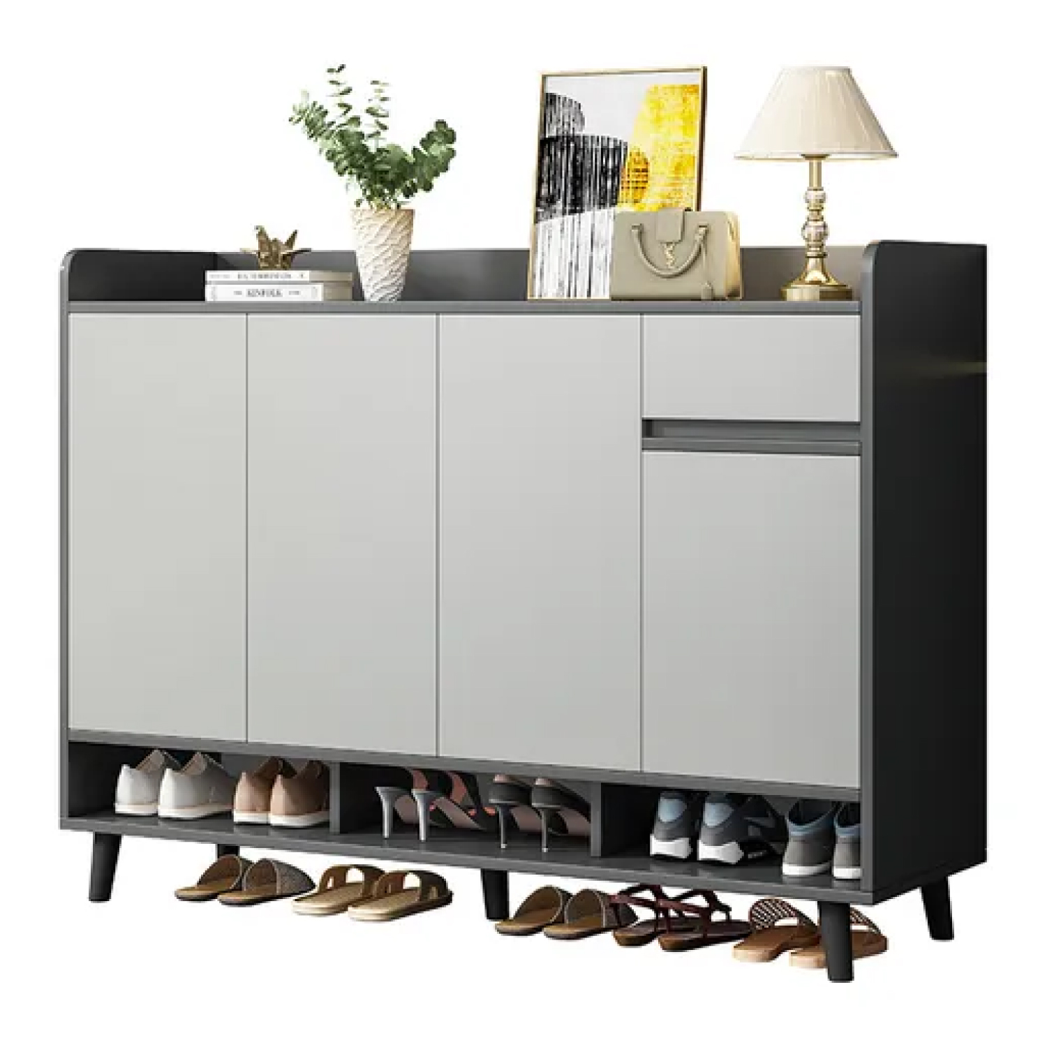 ZAPATERO BLACKEY 4 PUERTAS ORGANIZADOR ESTANTE + CAJON 118CM - 1