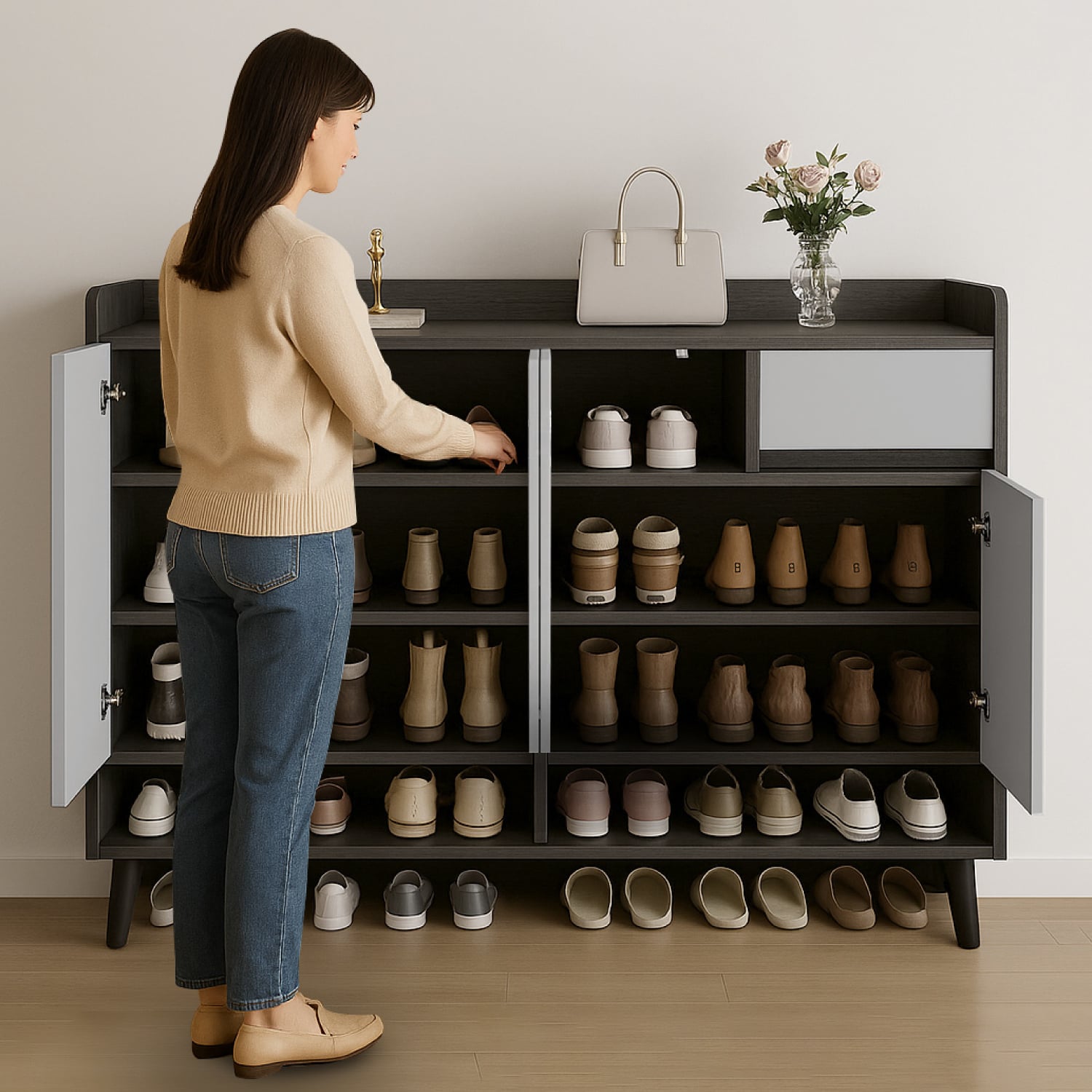 ZAPATERO BLACKEY 4 PUERTAS ORGANIZADOR ESTANTE + CAJON 118CM - 5