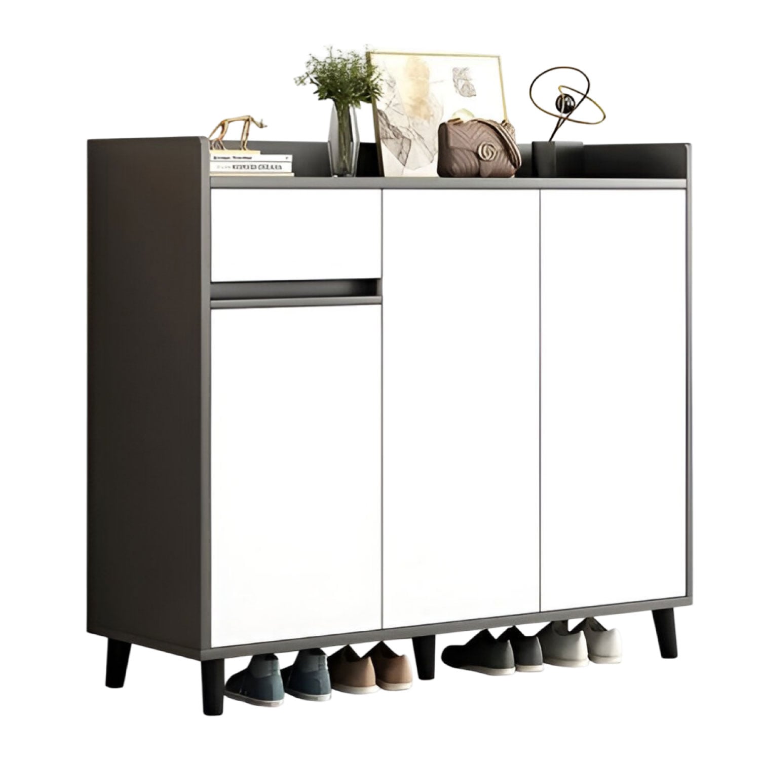 ZAPATERO GREY 3 PUERTAS CON CAJON ORGANIZADOR ESTANTE 100 CM - 1