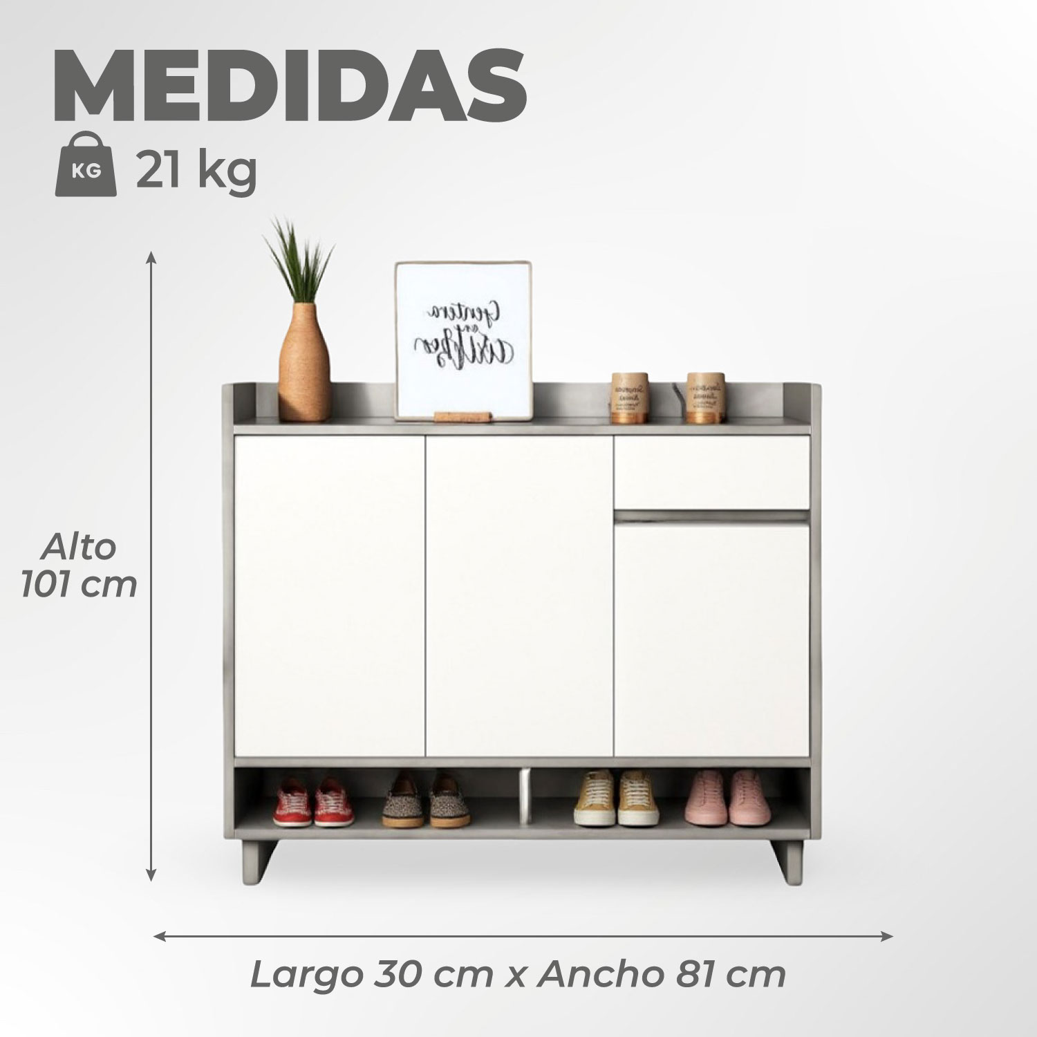 ZAPATERO SILVER 3 PUERTAS CON CAJON ORGANIZADOR ESTANTE 81CM - 3
