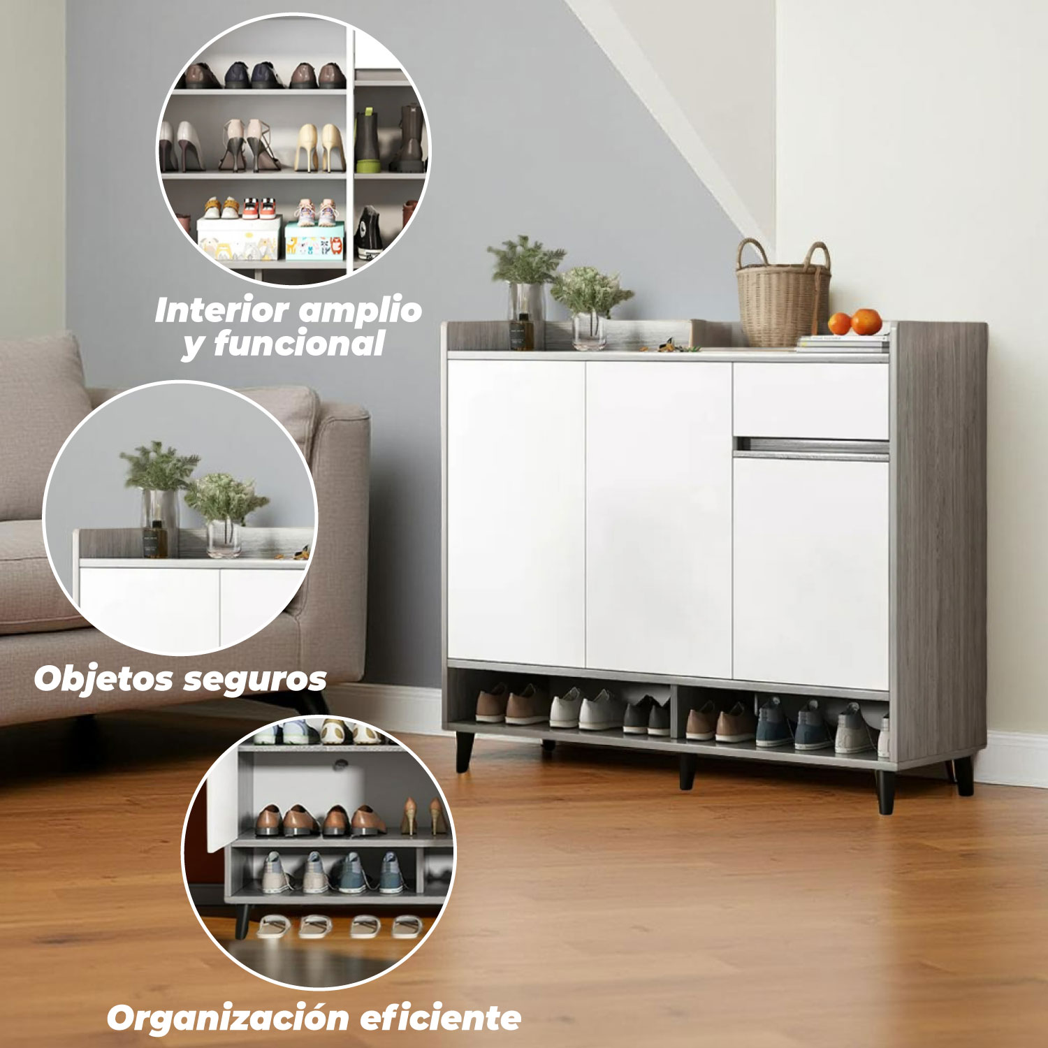 ZAPATERO SILVER 3 PUERTAS CON CAJON ORGANIZADOR ESTANTE 81CM - 4