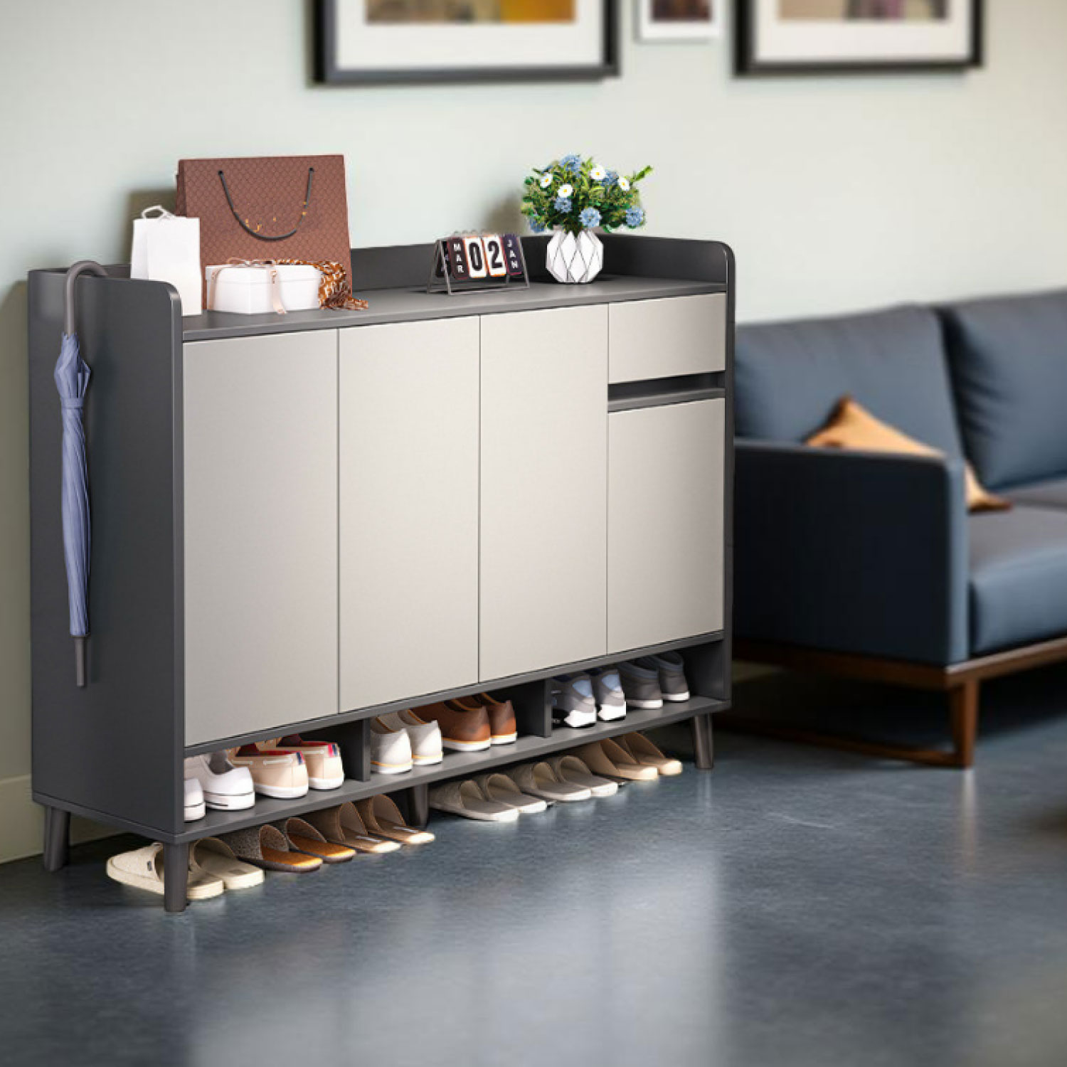 ZAPATERO SILVER 4 PUERTAS CON CAJON ORGANIZADOR ESTANTE 120CM - 2
