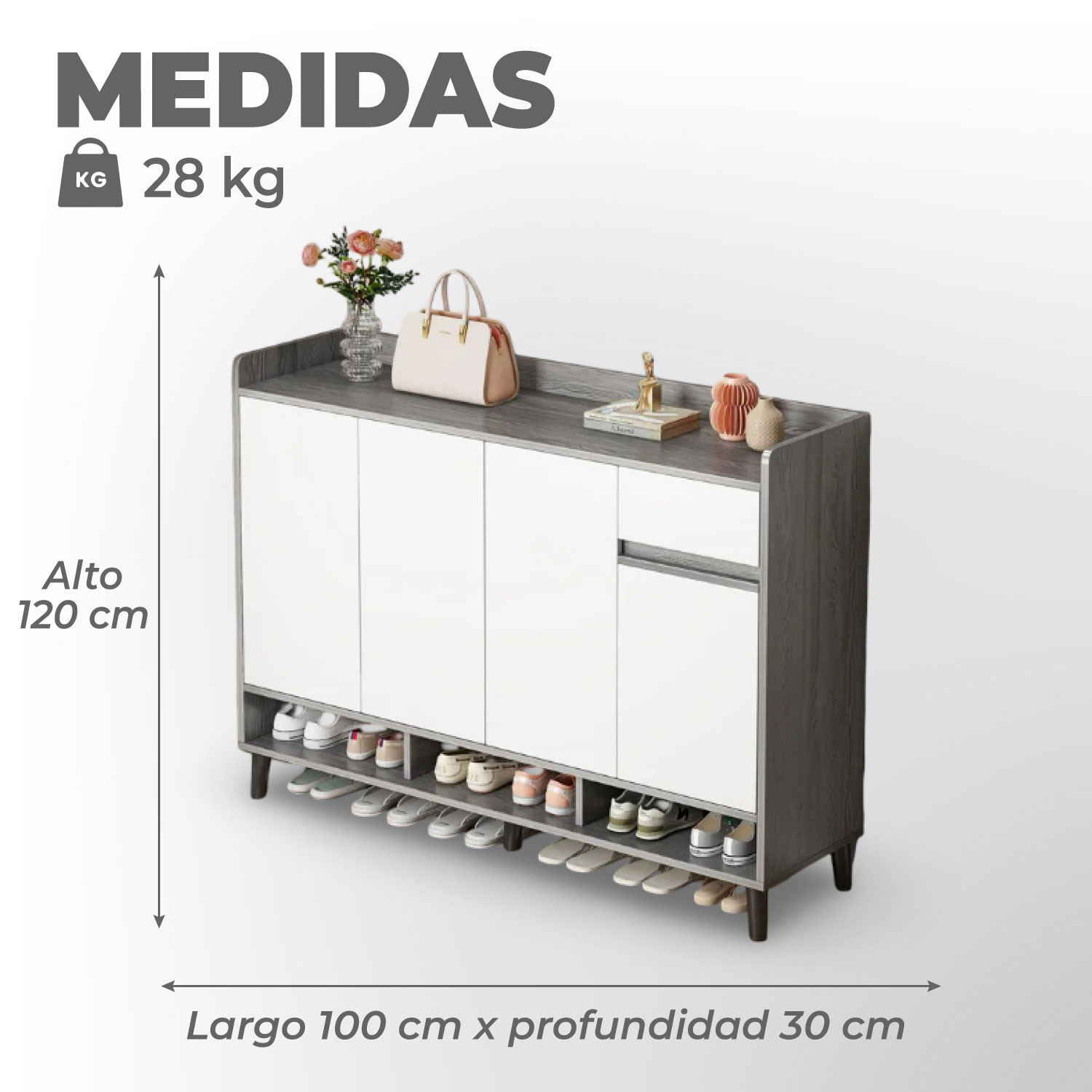 ZAPATERO SILVER 4 PUERTAS CON CAJON ORGANIZADOR ESTANTE 120CM - 3