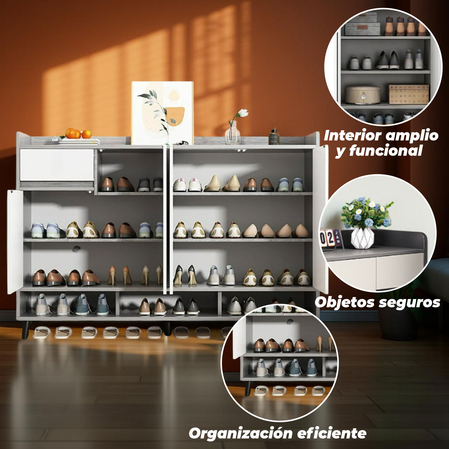 ZAPATERO SILVER 4 PUERTAS CON CAJON ORGANIZADOR ESTANTE 120CM - 4