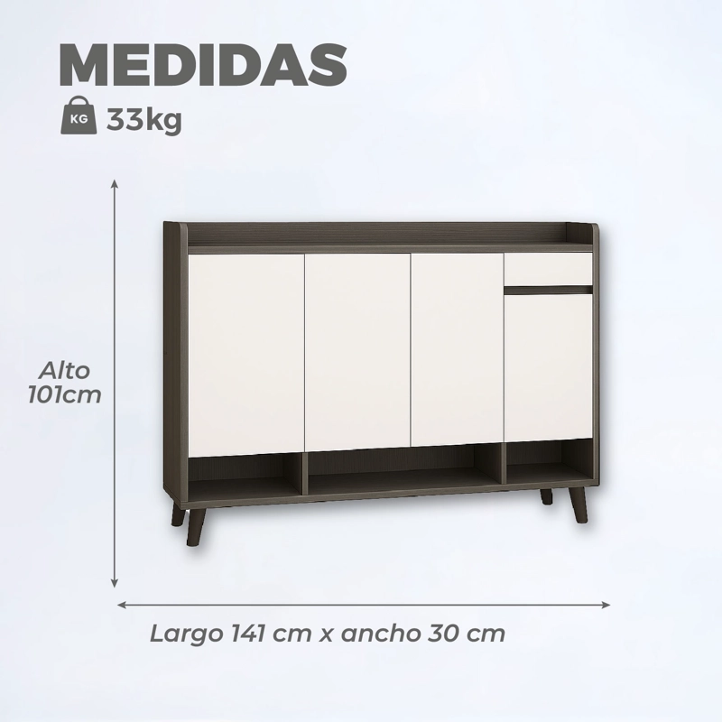 ZAPATERO SILVER 4 PUERTAS CON CAJON ORGANIZADOR ESTANTE 140CM - 3