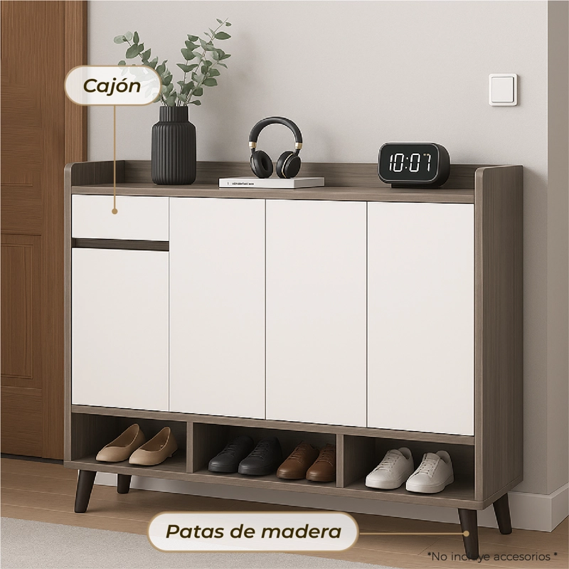 ZAPATERO SILVER 4 PUERTAS CON CAJON ORGANIZADOR ESTANTE 140CM - 6