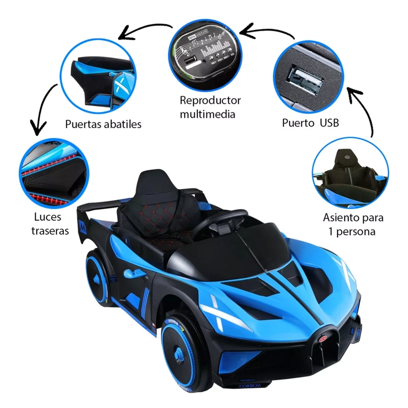 AUTO ELECTRICO DEPORTIVO CON CONTROL REMOTO, LUCES Y SONIDO AZUL - 5