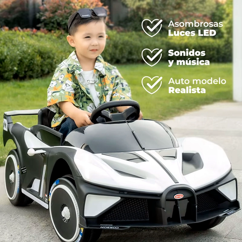 AUTO ELECTRICO DEPORTIVO CON CONTROL REMOTO, LUCES Y SONIDO BLANCO - 3