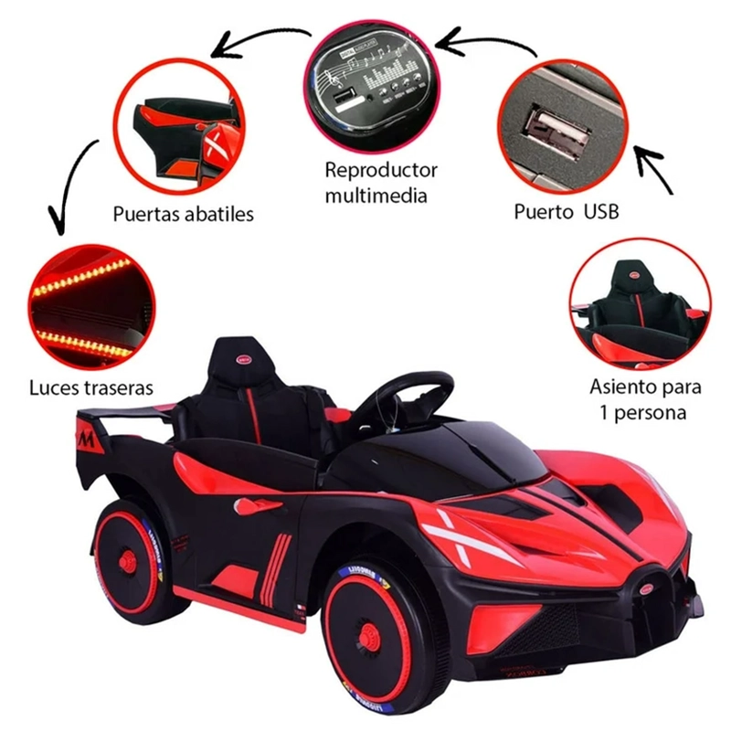 AUTO ELECTRICO DEPORTIVO CON CONTROL REMOTO, LUCES Y SONIDO ROJO - 5