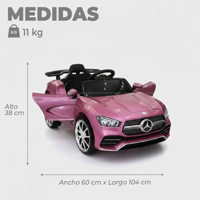 AUTO ELECTRICO MERCEDES CON CONTROL REMOTO, LUCES Y SONIDO ROSADO - 2