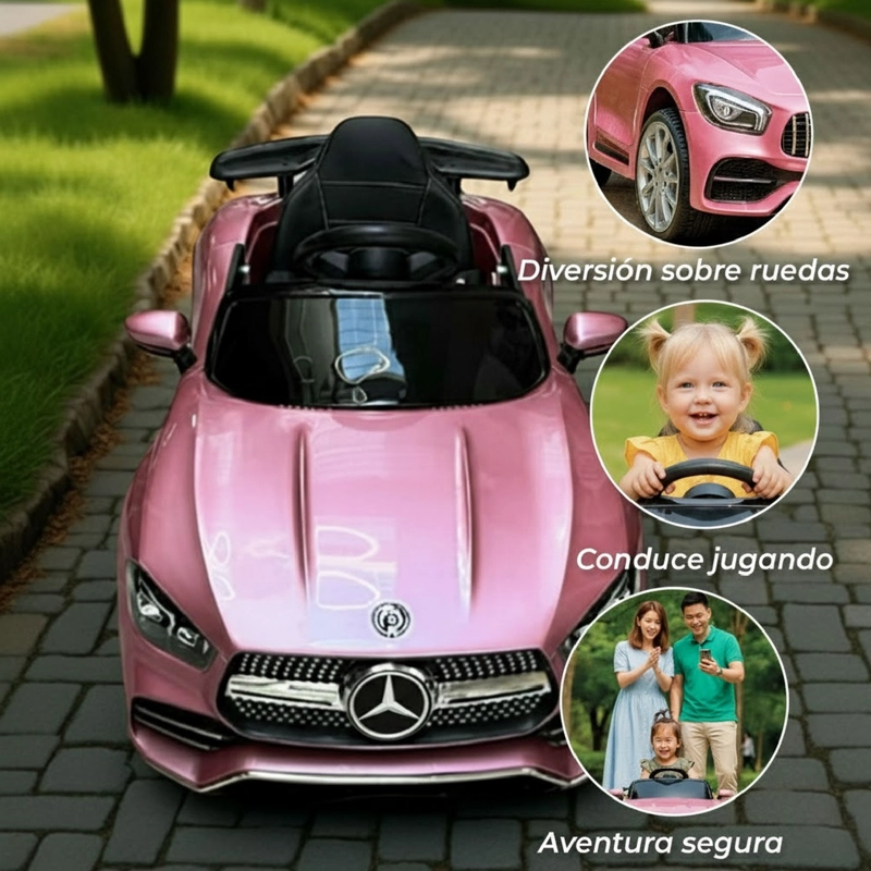 AUTO ELECTRICO MERCEDES CON CONTROL REMOTO, LUCES Y SONIDO ROSADO - 4