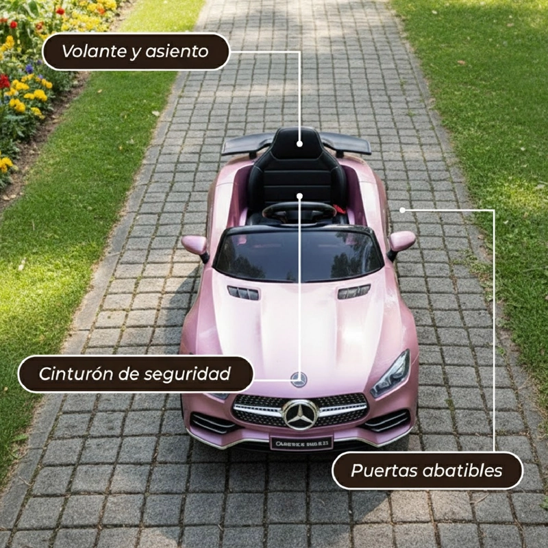 AUTO ELECTRICO MERCEDES CON CONTROL REMOTO, LUCES Y SONIDO ROSADO - 5