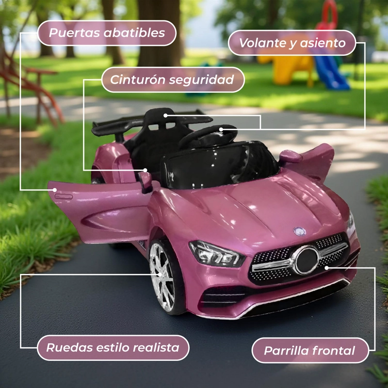 AUTO ELECTRICO MERCEDES CON CONTROL REMOTO, LUCES Y SONIDO ROSADO - 6