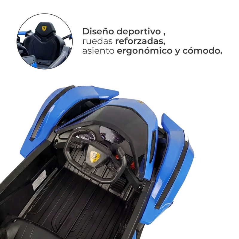 AUTO ELECTRICO PARA NIÑOS CON CONTROL REMOTO LUCES Y SONIDO AZUL - 2