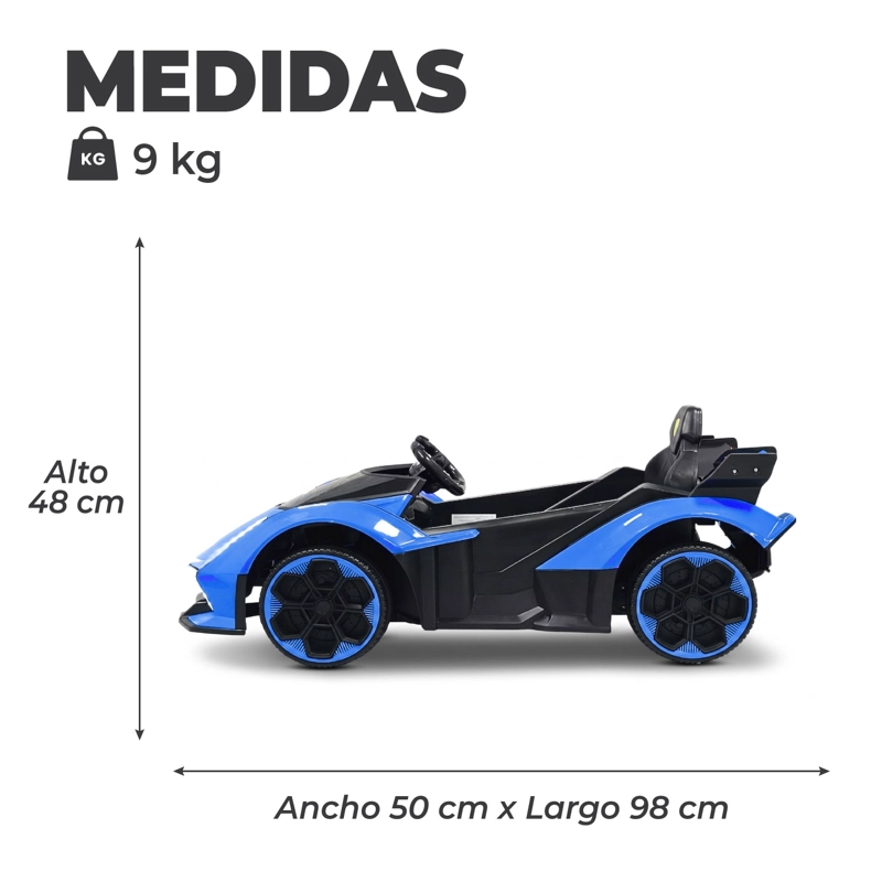 AUTO ELECTRICO PARA NIÑOS CON CONTROL REMOTO LUCES Y SONIDO AZUL - 3