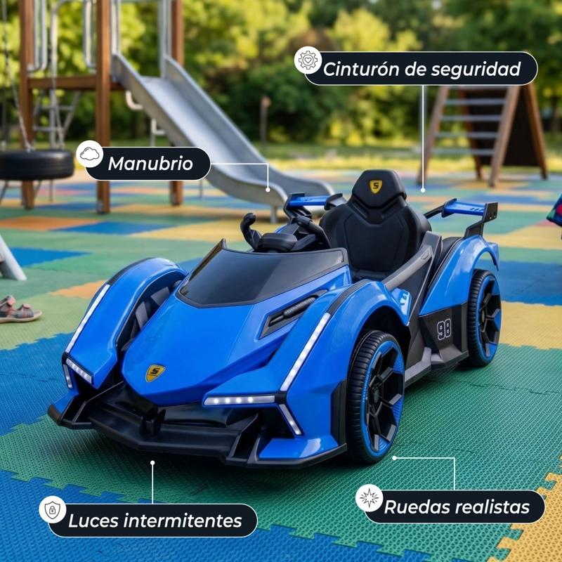 AUTO ELECTRICO PARA NIÑOS CON CONTROL REMOTO LUCES Y SONIDO AZUL - 4
