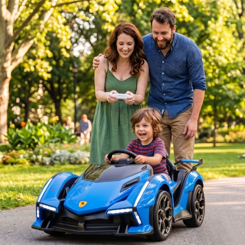 AUTO ELECTRICO PARA NIÑOS CON CONTROL REMOTO LUCES Y SONIDO AZUL - 5