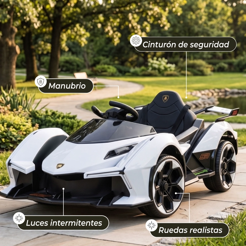 AUTO ELE CTRICO PARA NIÑOS CON CONTROL REMOTO LUCES Y SONIDO BLANCO - 3