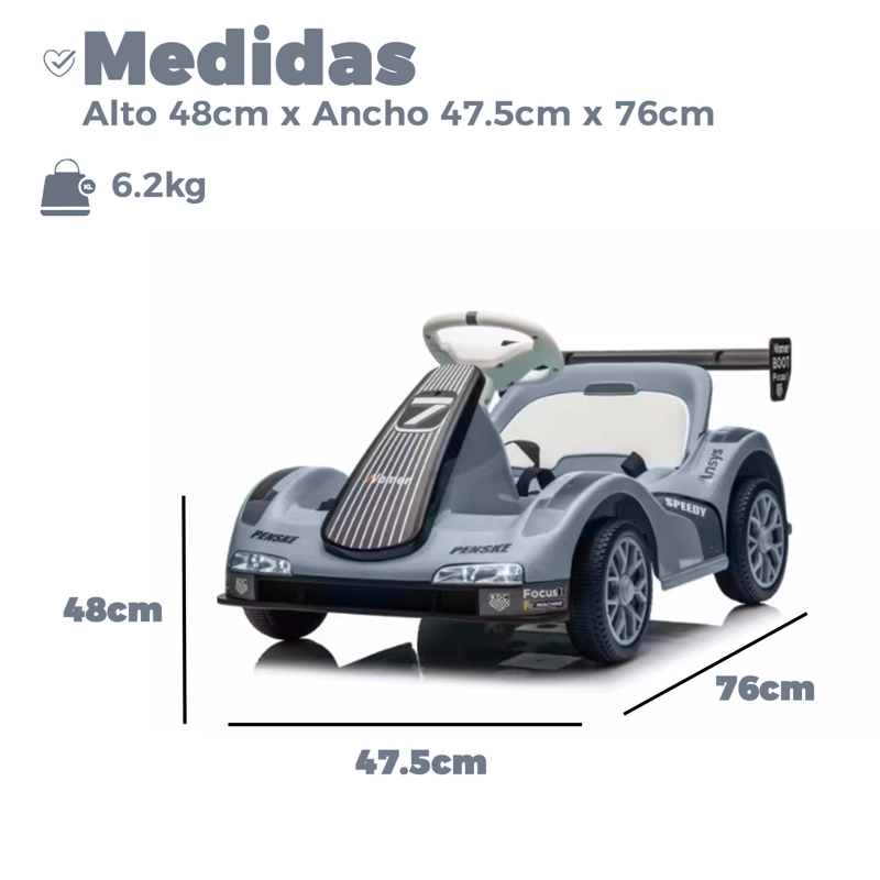 AUTO ELECTRICO PARA NIÑOS KARTING  CON CONTROL, LUZ Y SONIDO  GRIS - 2