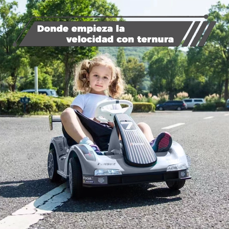 AUTO ELECTRICO PARA NIÑOS KARTING  CON CONTROL, LUZ Y SONIDO  GRIS - 3