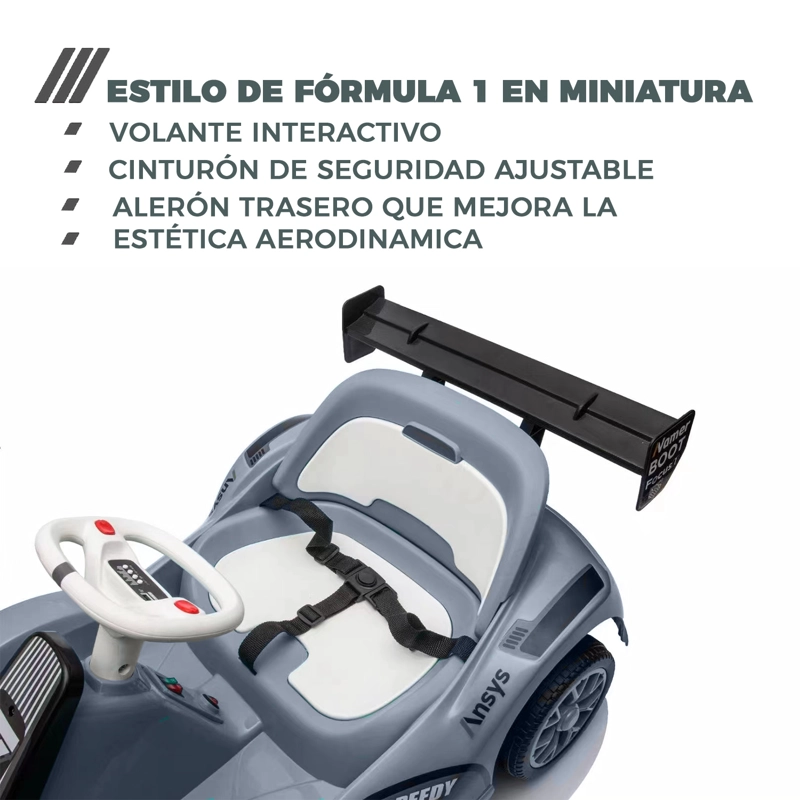 AUTO ELECTRICO PARA NIÑOS KARTING  CON CONTROL, LUZ Y SONIDO  GRIS - 4