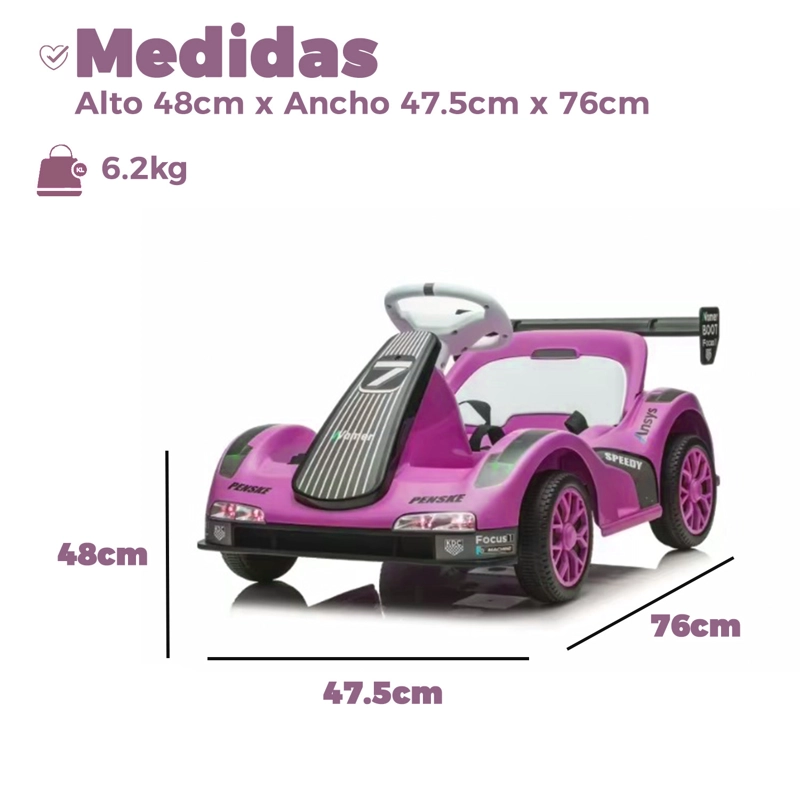 AUTO ELECTRICO PARA NIÑOS KARTING  CON CONTROL, LUZ Y SONIDO ROSADO - 2