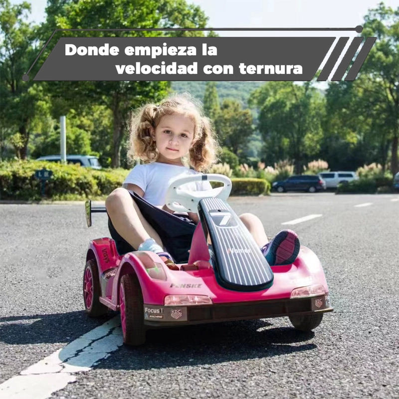 AUTO ELECTRICO PARA NIÑOS KARTING  CON CONTROL, LUZ Y SONIDO ROSADO - 3