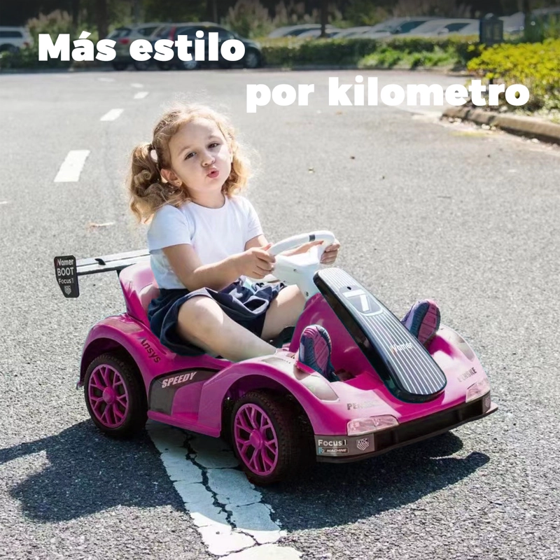 AUTO ELECTRICO PARA NIÑOS KARTING  CON CONTROL, LUZ Y SONIDO ROSADO - 4