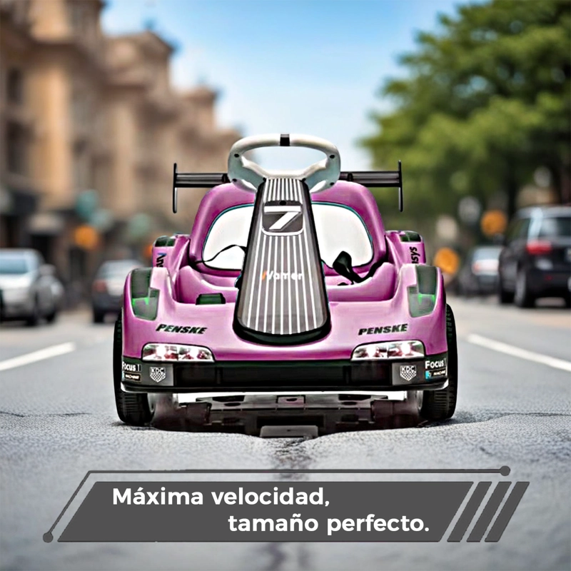 AUTO ELECTRICO PARA NIÑOS KARTING  CON CONTROL, LUZ Y SONIDO ROSADO - 5
