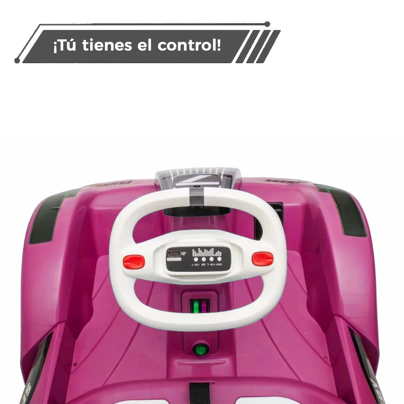 AUTO ELECTRICO PARA NIÑOS KARTING  CON CONTROL, LUZ Y SONIDO ROSADO - 6