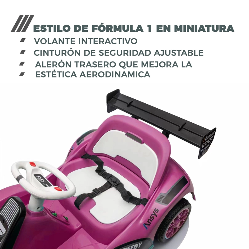 AUTO ELECTRICO PARA NIÑOS KARTING  CON CONTROL, LUZ Y SONIDO ROSADO - 7
