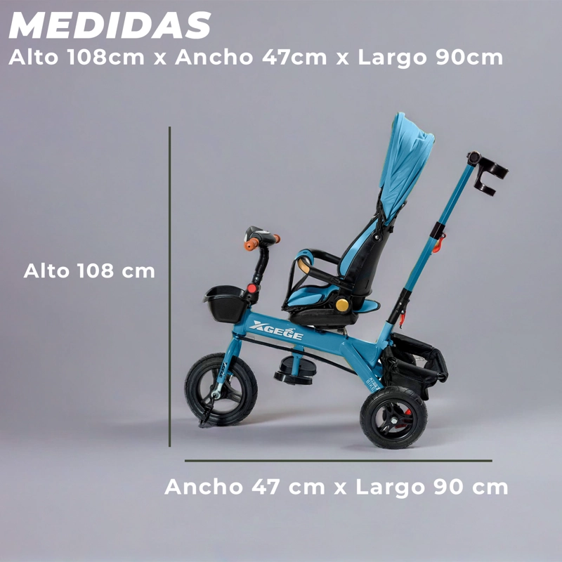 COCHE TRICICLO PASEO CON FOCO 360º RECLINABLE 4 EN 1 - 5