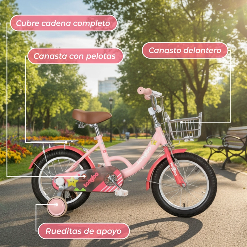 BICICLETA NIÑA INFANTIL DE PASEO LITTLE STAR RUEDITAS ARO 12 ROSADO - 6