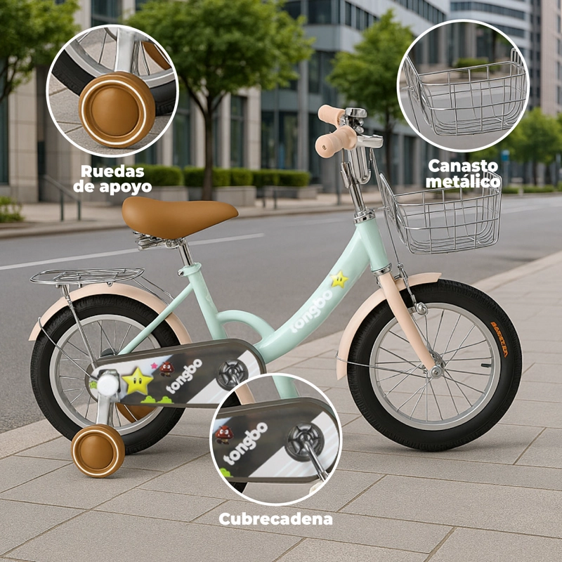 BICICLETA NIÑA INFANTIL DE PASEO LITTLE STAR RUEDITAS ARO 16 VERDE MENTA - 4