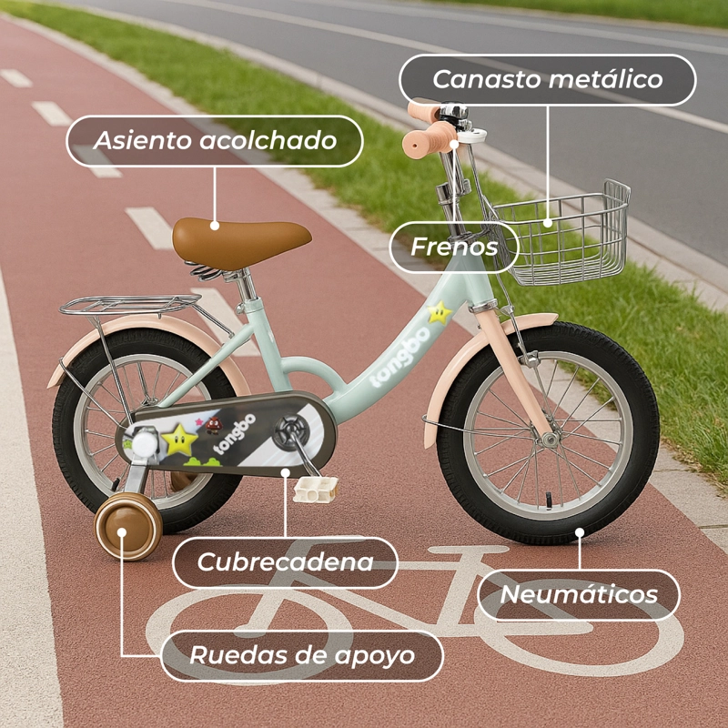 BICICLETA NIÑA INFANTIL DE PASEO LITTLE STAR RUEDITAS ARO 16 VERDE MENTA - 6
