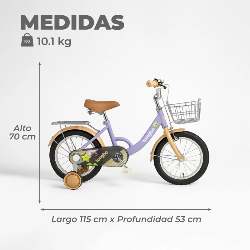 BICICLETA NIÑA INFANTIL DE PASEO LITTLE STAR RUEDITAS ARO 16 LILA - 3