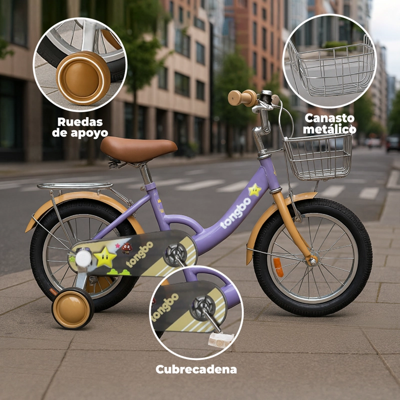BICICLETA NIÑA INFANTIL DE PASEO LITTLE STAR RUEDITAS ARO 16 LILA - 4