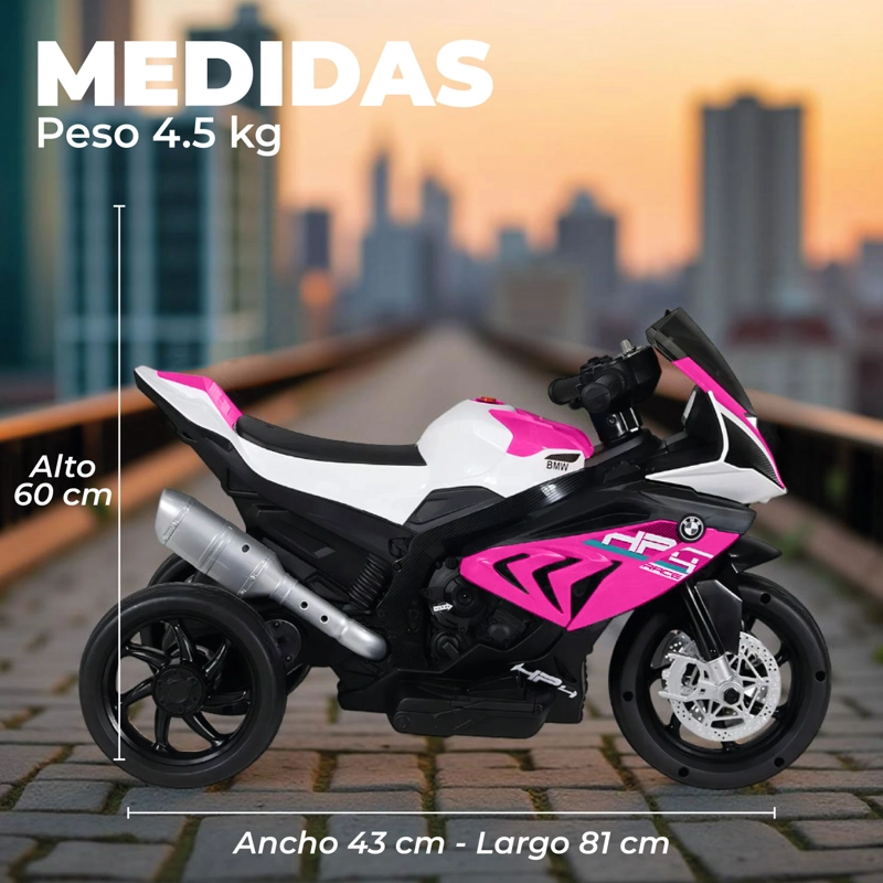 MOTO NIÑOS ELECTRICA 3 RUEDAS HP4 LUCES Y SONIDO ROSADO - 2