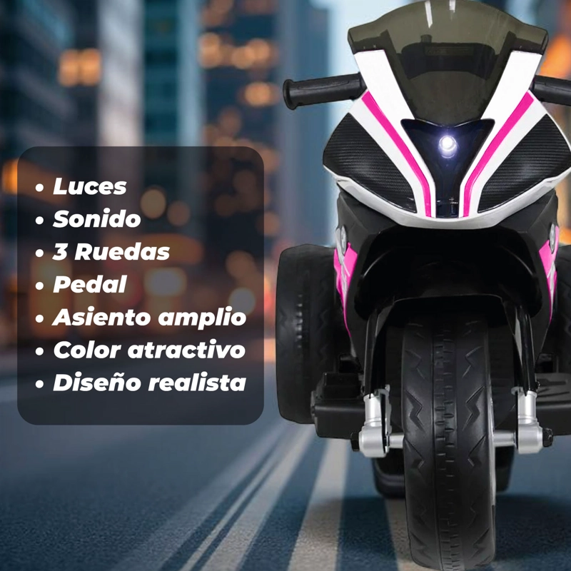 MOTO NIÑOS ELECTRICA 3 RUEDAS HP4 LUCES Y SONIDO ROSADO - 3