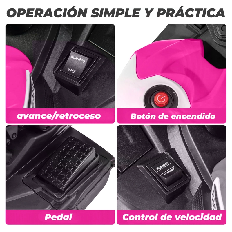 MOTO NIÑOS ELECTRICA 3 RUEDAS HP4 LUCES Y SONIDO ROSADO - 4