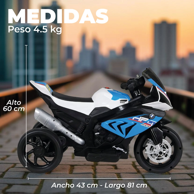 MOTO NIÑOS ELECTRICA 3 RUEDAS HP4 LUCES Y SONIDO AZUL - 2