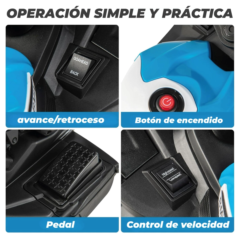 MOTO NIÑOS ELECTRICA 3 RUEDAS HP4 LUCES Y SONIDO AZUL - 4