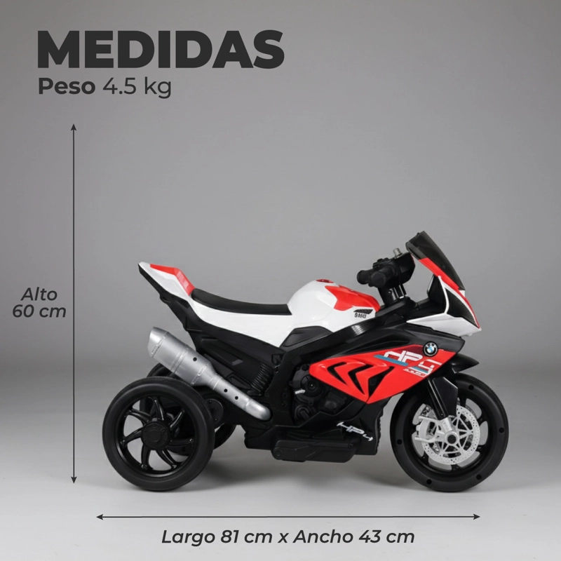 MOTO NIÑOS ELECTRICA 3 RUEDAS HP4 LUCES Y SONIDO ROJO - 3