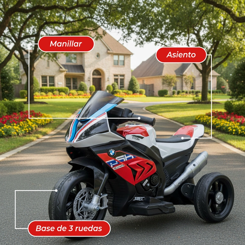 MOTO NIÑOS ELECTRICA 3 RUEDAS HP4 LUCES Y SONIDO ROJO - 6
